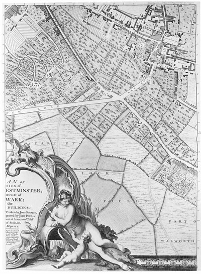 Mappa di Camberwell, Londra, 1746 da John Rocque